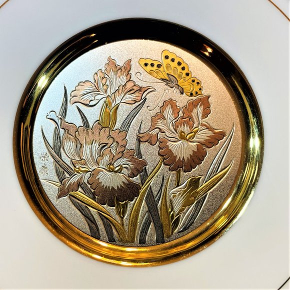 The Art of Chokin 24K Edged 6" Decorative Accent Plate Flowers & Butterfly Theme - Picture 3 of 4